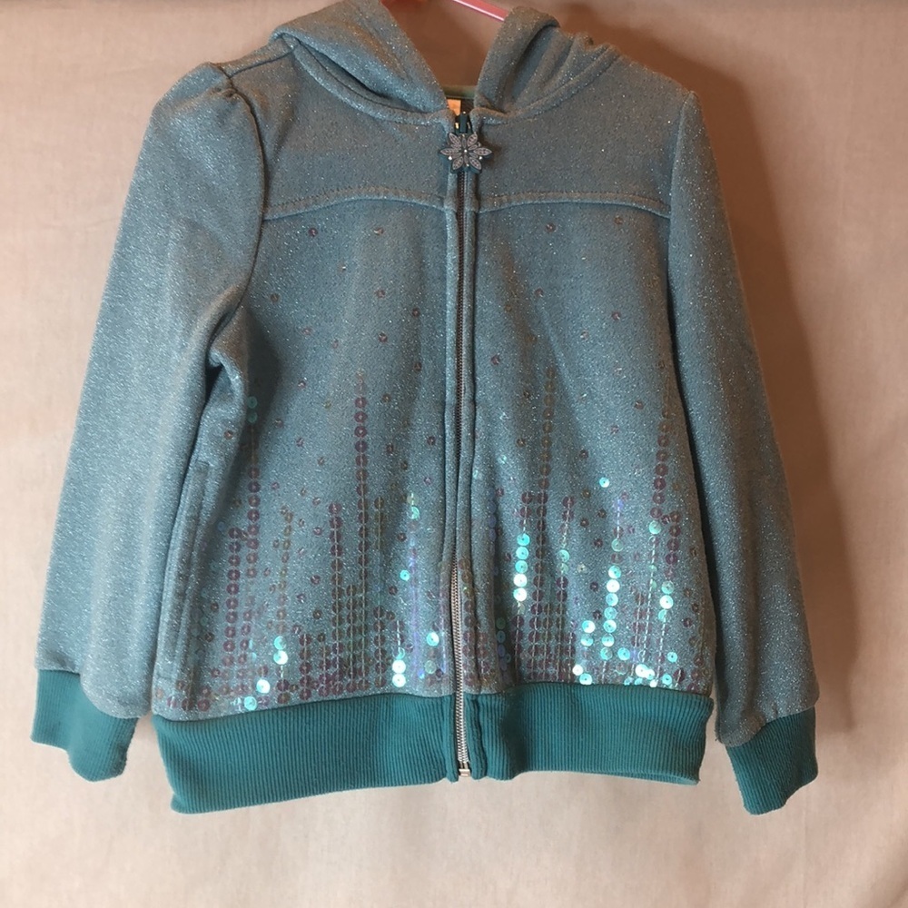 DISNEY Frozen 2 Blue Zip Sweatshirt with Hood attached cape Sequins girls 4